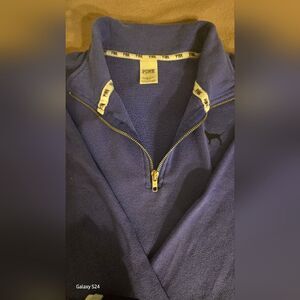 VICTORIA'S SECRET PINK Half Zip Pullover Purple Black Logo and Stripes Women's L